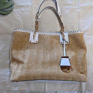Summer Straw Michael Kors Handbag with White Leather Straps